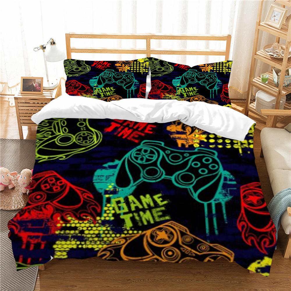 Juego de cama con gamepad 3D, funda de edredón suave, fundas de
