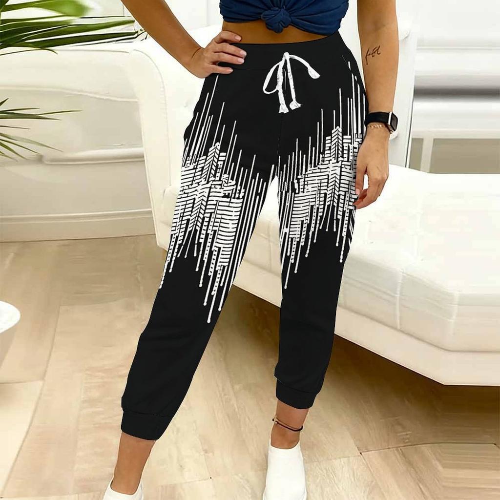 Summer Ladies Colorful Flowers Printed Sweatpants Loose Fit Drawstring Joggers Elastic Cuff Daily Casual Pants