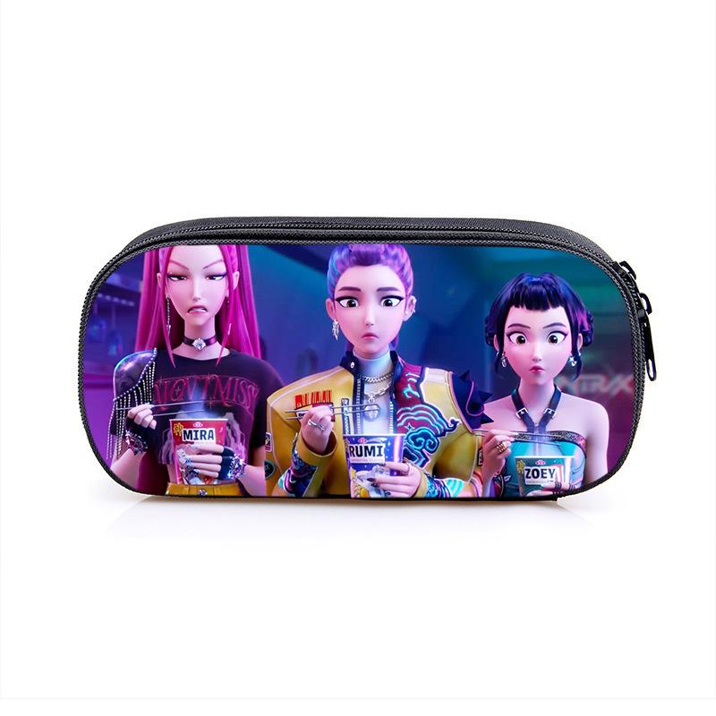 2025 Demon Hunters Cartoon Student Polyester Pencil Bag Secondary Element Stationery Box Fabric Pencil Case Hot