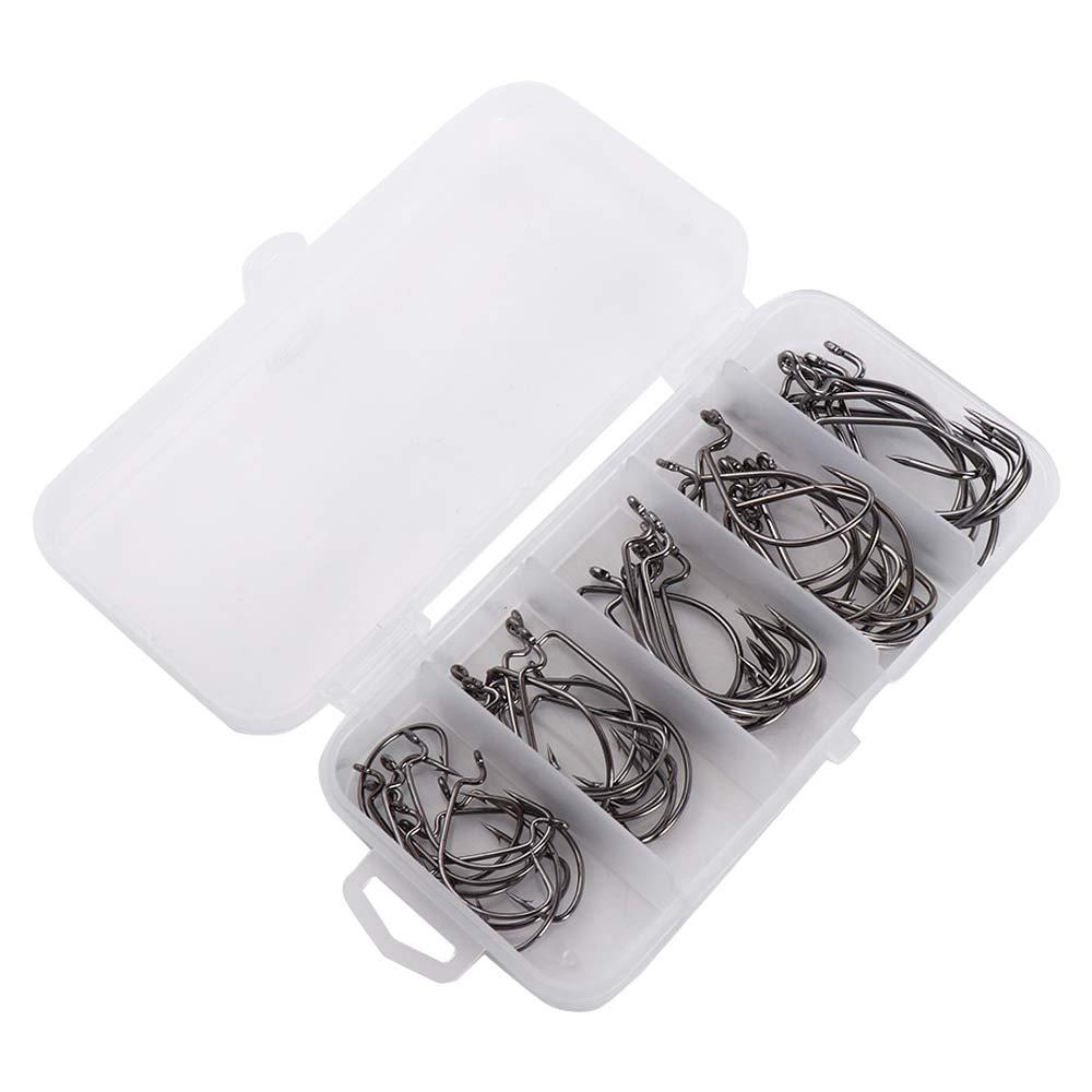 Robuste Karpfenangelhaken, 50 Stück/Packung mit Box, Größen 2#1#1/0#2/0#3/0#, Offset-Angelhaken, Widerhaken, breite Kurbelhaken