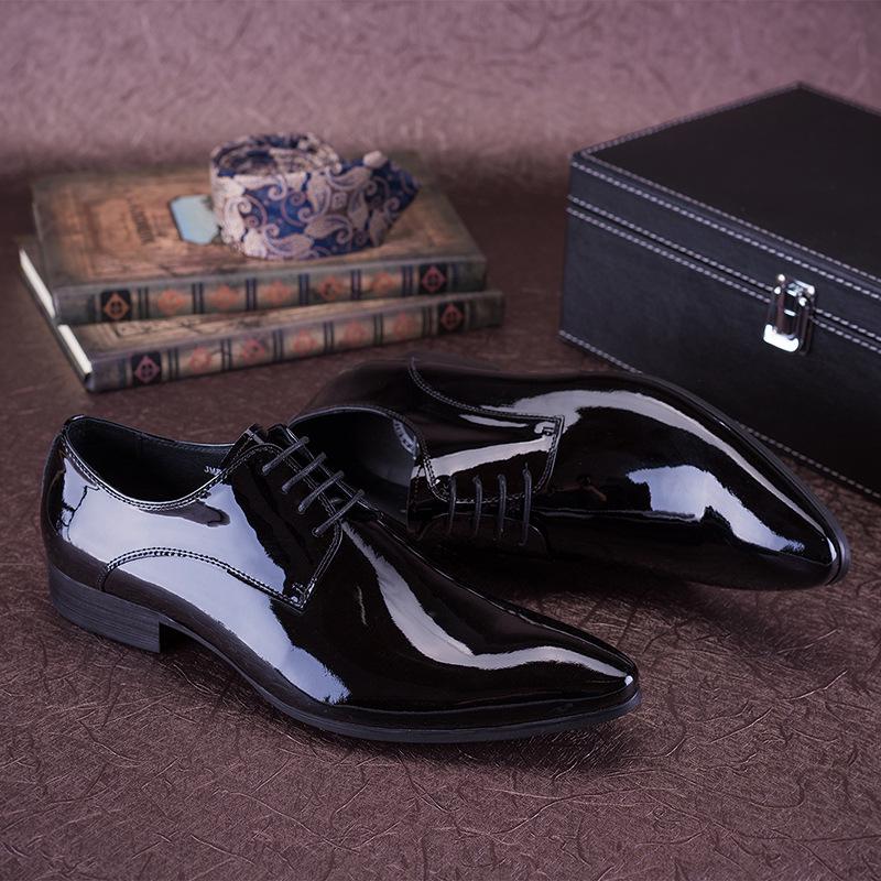 Men's Pointed Toe Leather Dress Shoes - Black European Style