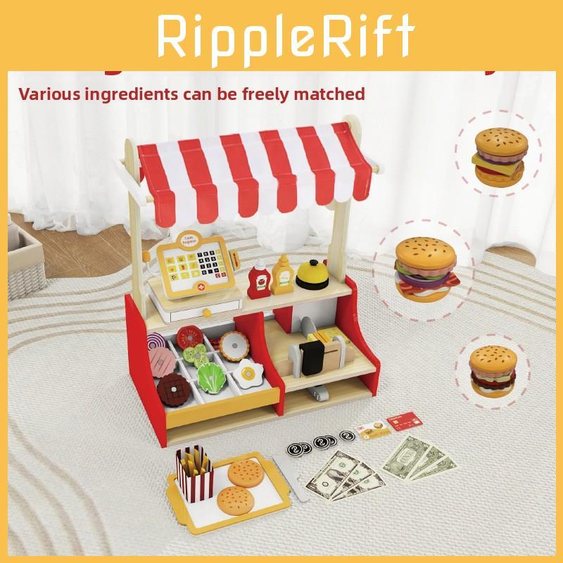 Burger Little Wooden Shop With Fruit Vegetables Cash Register For Play Creative