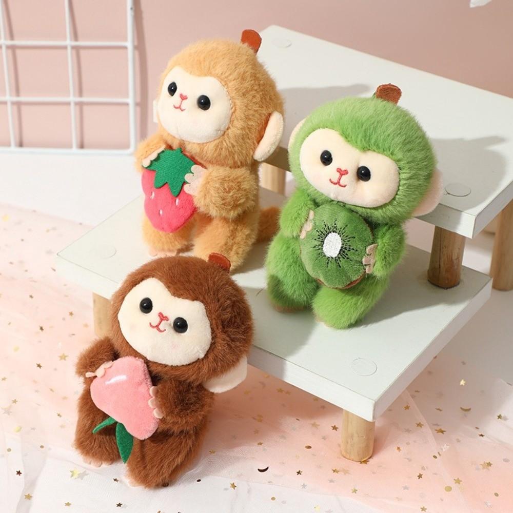 Lovely Cartoon Fruit Monkey Plush Toy Stuffed Soft Animal Keychain Plush Monkey Doll Keyring Car Key Holder