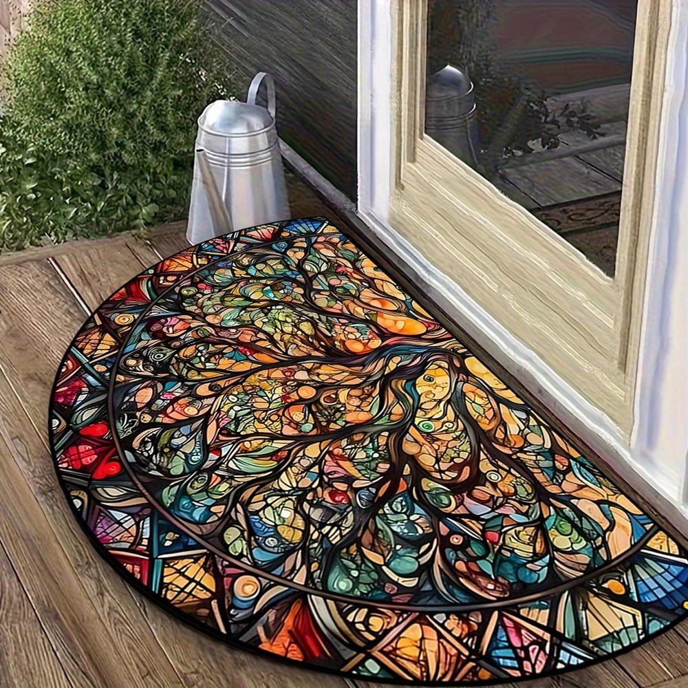 1Pcs Colorful Tree Semi Circle Welcome Doormat Non-Slip for Outdoor Patio Porch Kitchen Bathroom Entryway Floor Mat