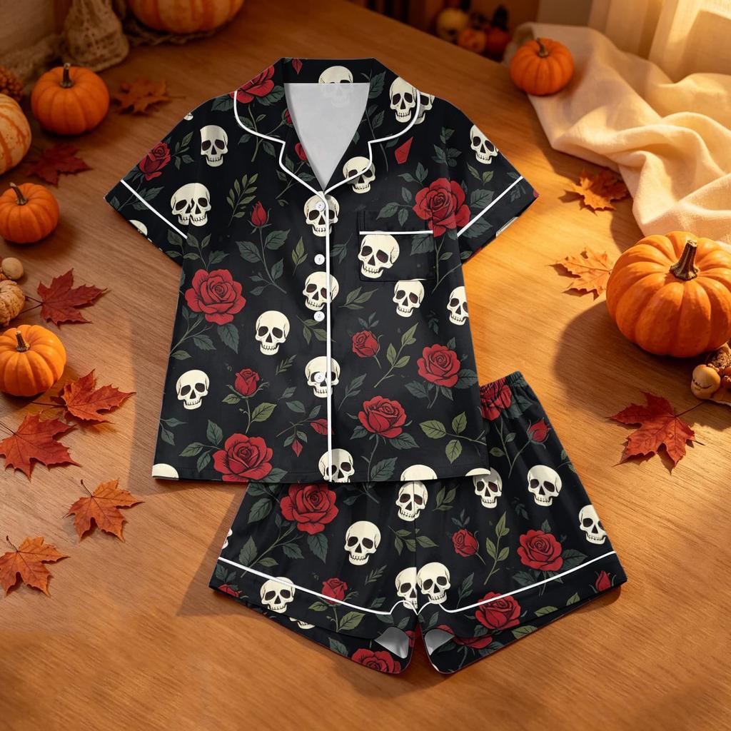 Women's Halloween Printed 2 Piece Pajama Set for Casual and Comfortable Sleepwear