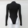 Elastischer Netz-Bodysuit für Damen in Übergröße, durchsichtig, dehnbar, schwarz, langärmelig, figurbetont, Einteiler, Bodysuit-Oberteile für Damen