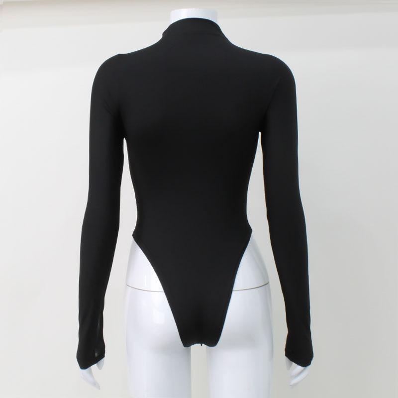 Elastic Women's Mesh Bodysuit Plus Size See Through Stretchy Black Long Sleeve Bodycon One-pieces Bodysuits Tops for Women