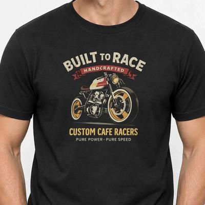 Retro Motorcycle Motif T Shirt Cafe Racer Vintage Streetfighter Unisex Vintage Washed Stretched Graphic Comfortable Casual
