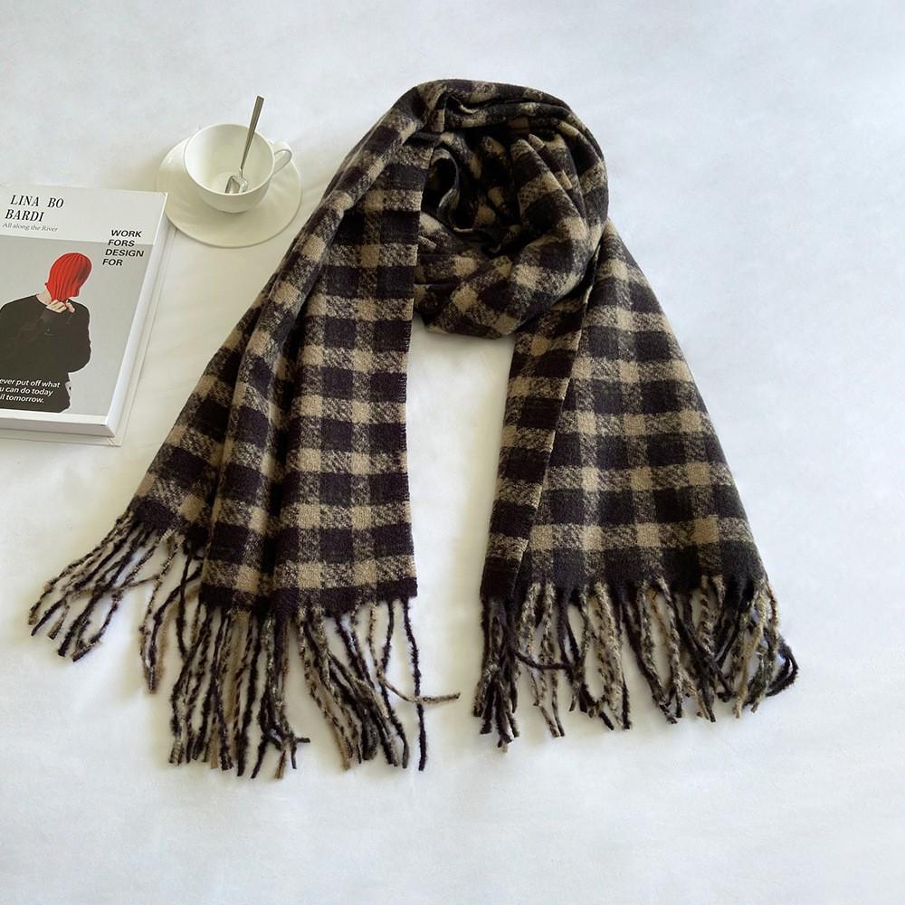

Winter imitation cashmere plaid scarf retro warm scarf shawl women ins style