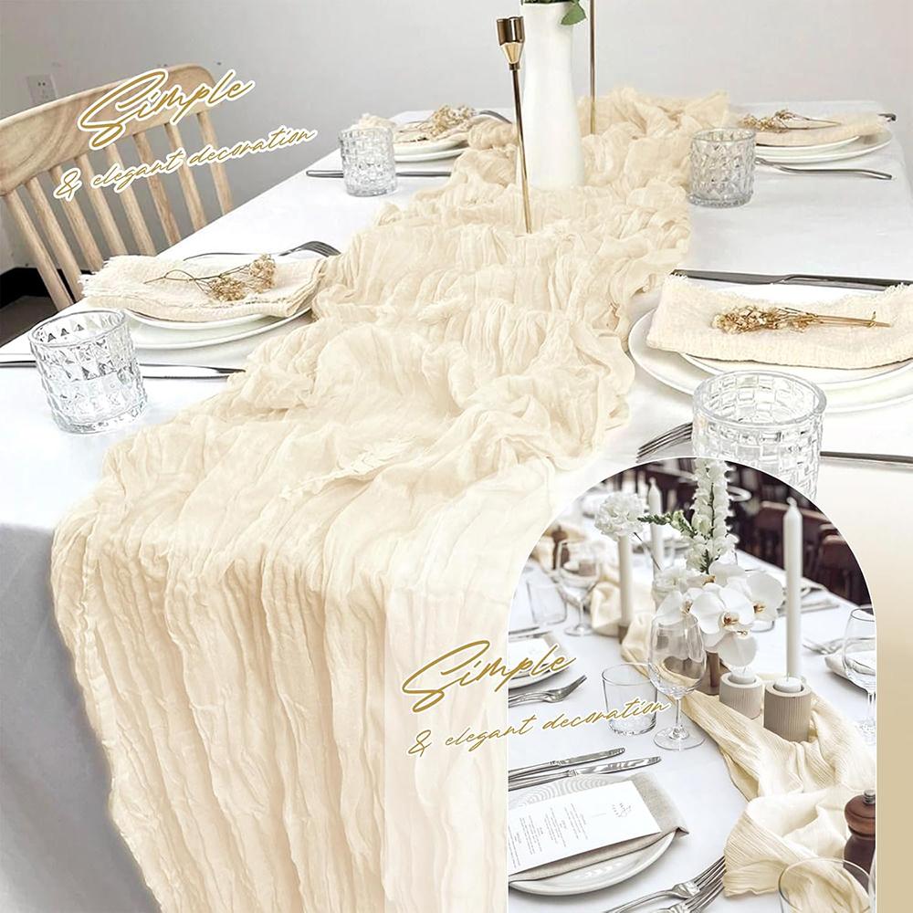Beige Gauze Cheesecloth Table Runner Rustic Boho Semi Sheer Ivory Table Runner Wedding Bridal Baby Shower Birthday Party Decor