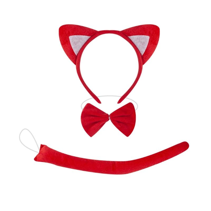 Foxes Tail Costume with Foxes Ear Headband Skirt and Bowtie Halloween Cats Foxes Costume for Kid Adult Halloween Cosplay