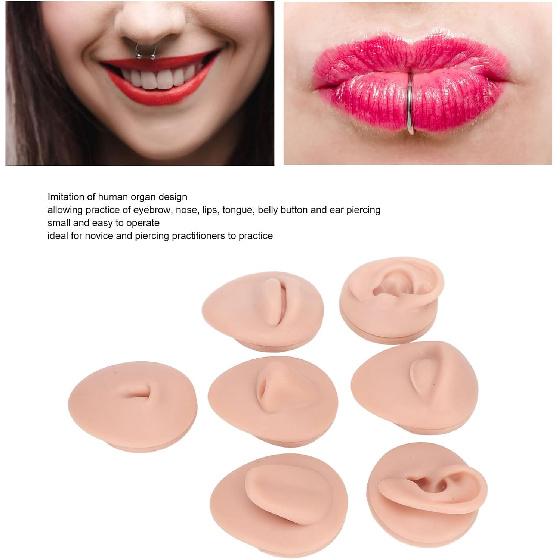 Soft Silicone Flexible Model Body Part Displays Set, Silicone Tongue Mouth Navel Ear Model for Piercing Practice and Jewelry Display Acupuncture