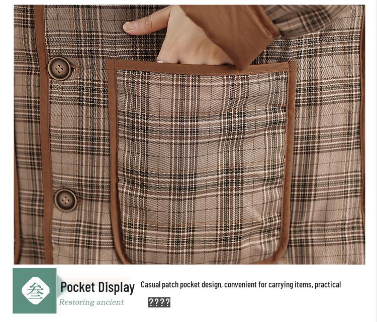 Women's Retro Plaid Thickened Cotton Padded Jacket - Casual, Warm, Versatile Winter Coat