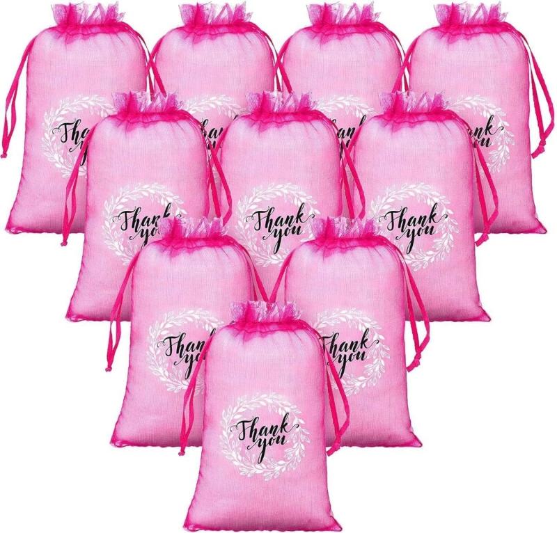 50Pieces Delicate Thankyou Gift Bag Jewelry Packaging Bag Chic Embroidery Mesh Bag Mesh Material for Birthdays Weddings