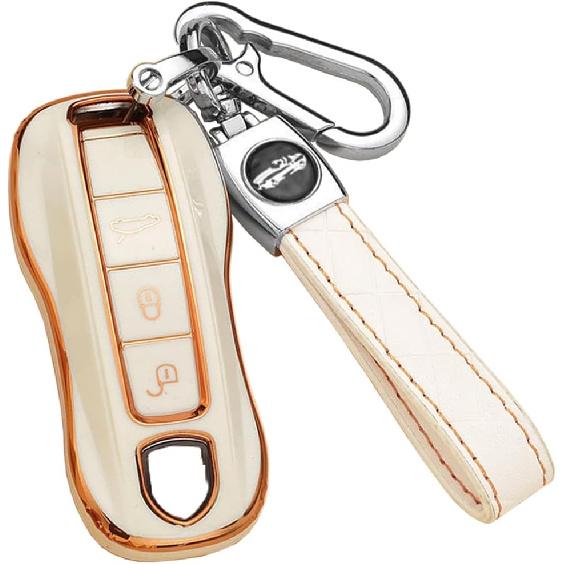 

SANRILY для Porsche 911 Чехол для брелока 2021 2020 Бесключевой Держатель для брелока Модный TPU Полный Защитный Бежевый Чехол-оболочка для брелока для Porsche Macan Cayenne бежевый