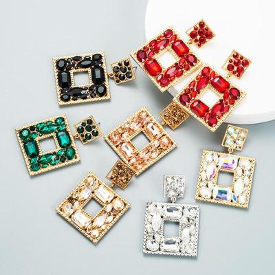 Dámske jednoduché náušnice s príveskom zo zliatiny titánovej ocele akrylové farebné trávové krištáľové viacvrstvové štvorcové geometrické ozdoby do uší