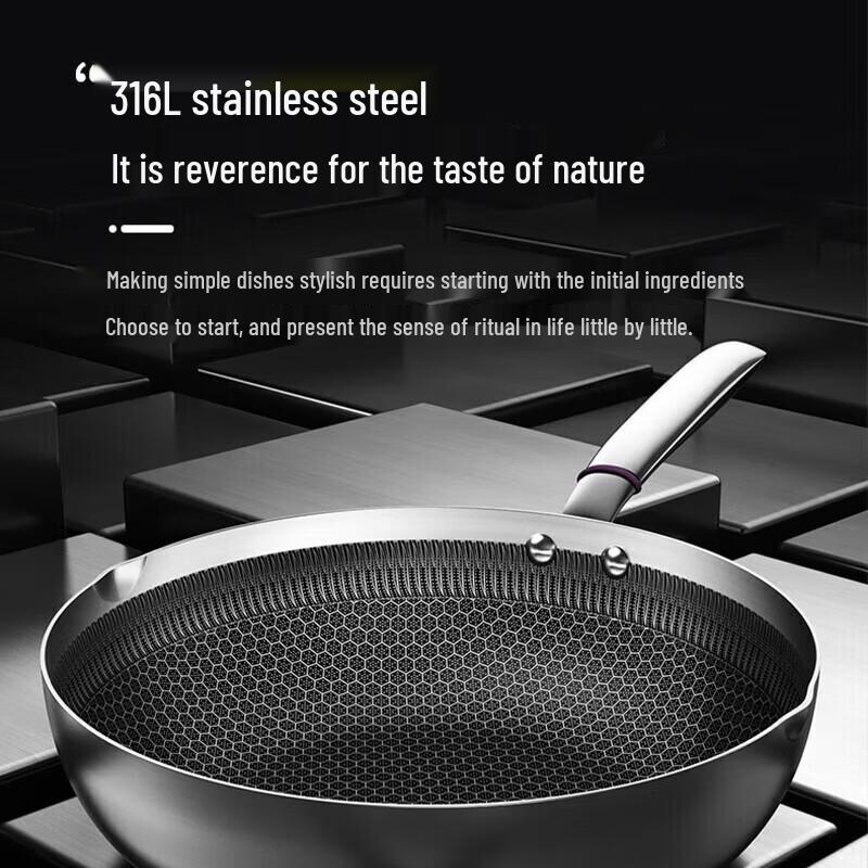 KOBACH 30cm 316 Stainless Steel Honeycomb Non-stick Dual-Use Pan