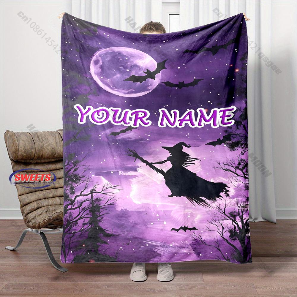 Personalized Name Custom Christmas Blanket "Purple Witch Moon Blanket" Ideal for Halloween, bedroom decor,Soft warm blanket