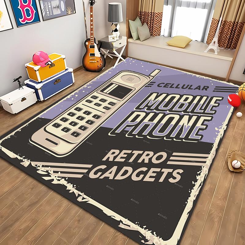 HD Printing Retro Phone Carpet for Living Room Cartoon Children's Bedroom Sofa Doormat Floor Tapete Anti-slip Decor Alfombra 3D
