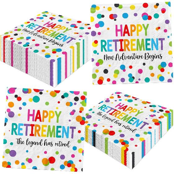 Retirement Napk,Retirement Party Supplies 40pcs Happy Retirement Napk Colorful Dot Retirement Cocktail Napk for Retirement Party Decorations