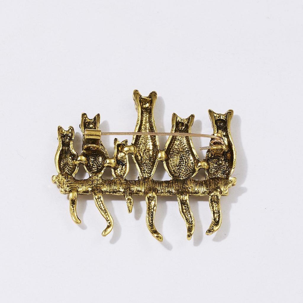 Rinhoo 6 Cute Cats Enamel Pin Vintage Green Rhinestone Eyes Cat Brooches For Women Animal Kitten Casual Party Brooch Pins Gifts