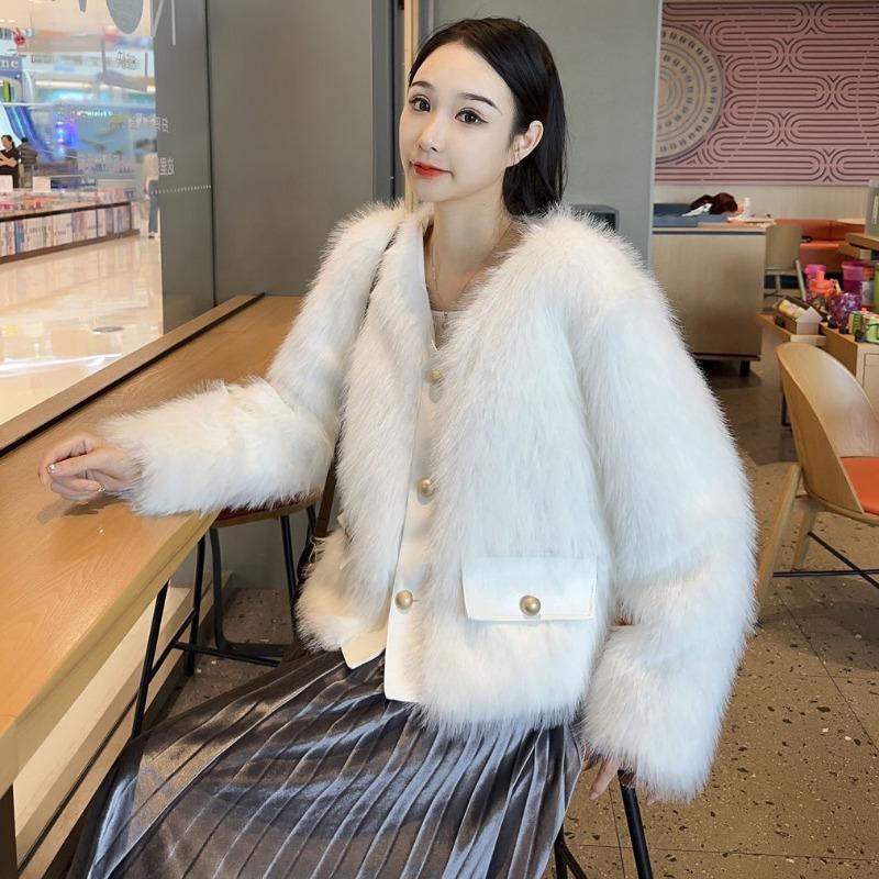 

Autumn and winter new imitation fox fur light trendy loose fluff short coat S [85-47.5 kg]