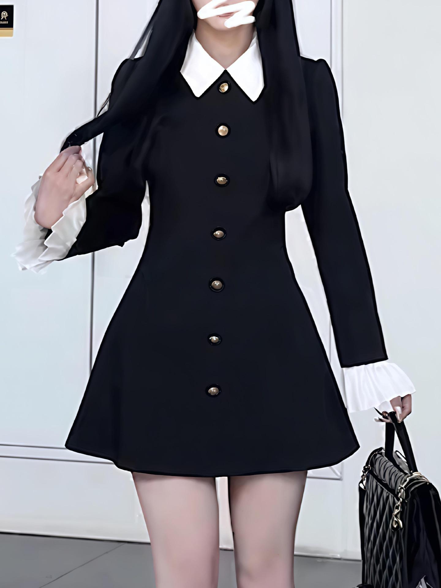 

Hepburn Style Black Long Sleeve Petite Dress for Women - Autumn/Winter 2025 XXL чёрный