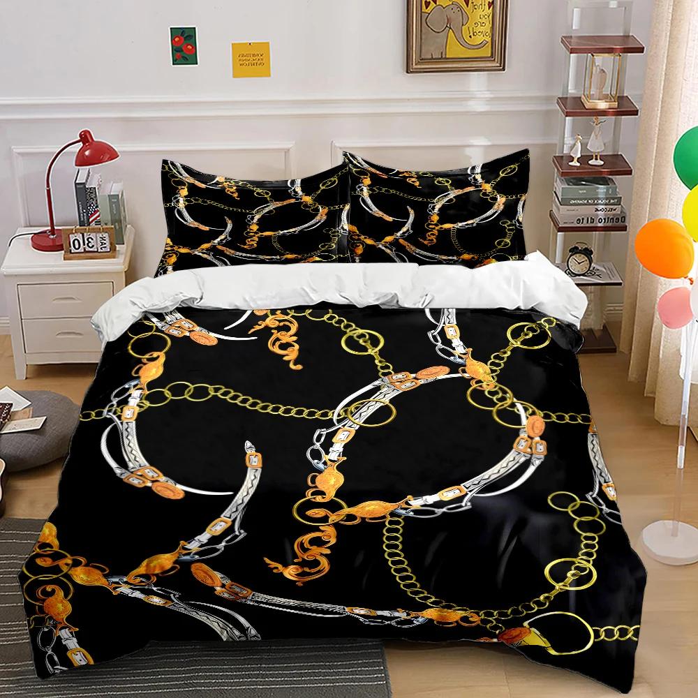 HD Luxury Chain Belt Print Bedding Set Duvet Cover 1 Duvet Cover 2 Pillowcases Adult and Children Bedding Set Luxury for Gifts