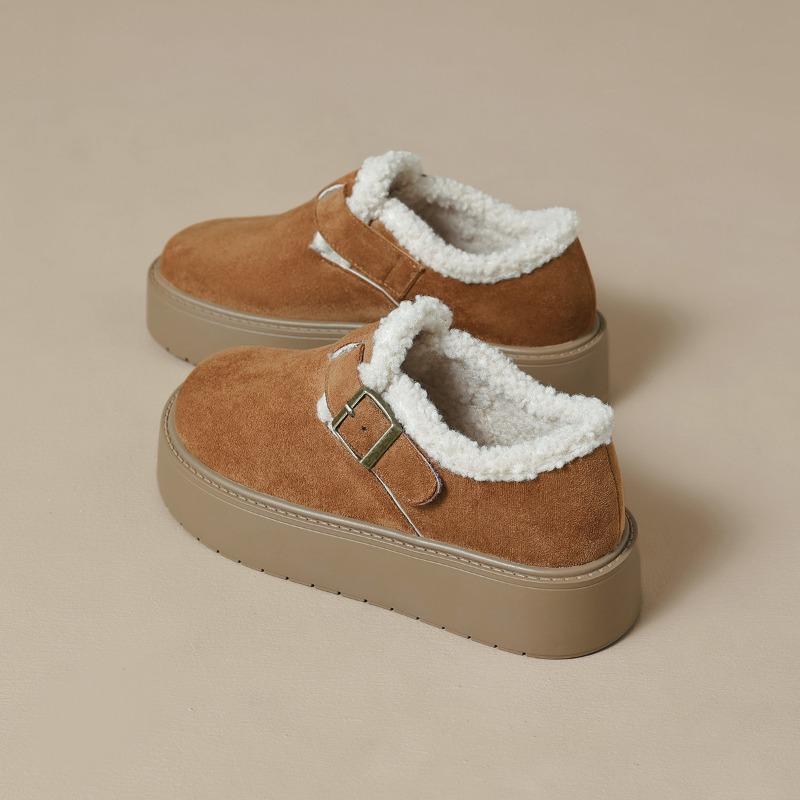 Winter Pelzschuhe Damen Slipper Warme Baumwollschuhe Dicke Sohle 4,5cm Rutschfest Modemarke Damen Winterschuhe Weich Übergröße 42