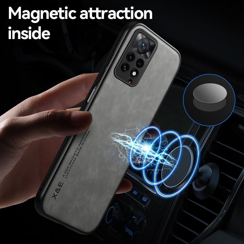 Funda For Xiaomi Redmi Note 11 11S Magnetic Car Holder Leather Phone Case For Redmi Note11 Pro 11E Pro 5G Soft Frame Back Cover