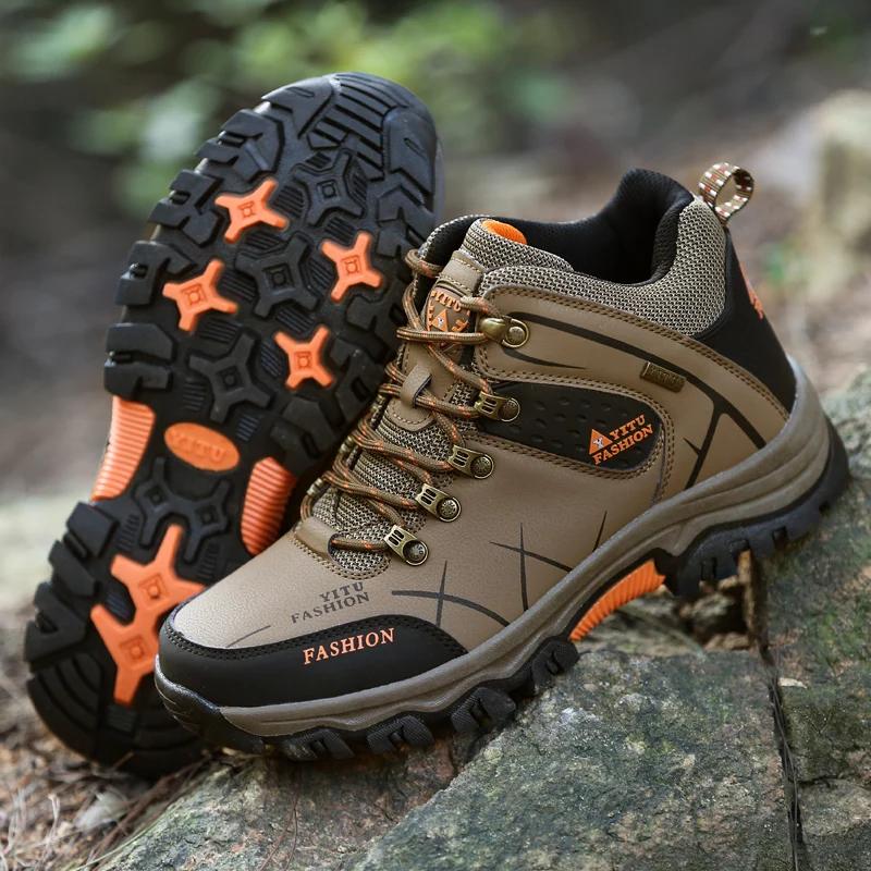 New High Quality Leather Hiking Shoes Durable Outdoor Sport Men Trekking Leather Shoes Lace-Up Climbing Hunting Sneakers