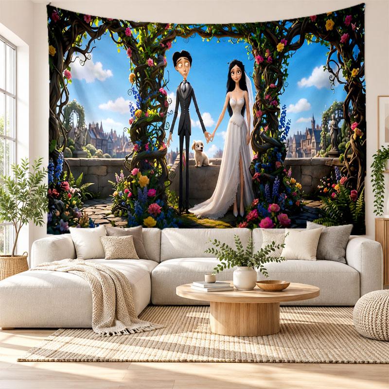 Corpse Bride Emily Victor Wall Tapestry Home Decor Hanging Cloth Art Background Tapestry for Bedroom