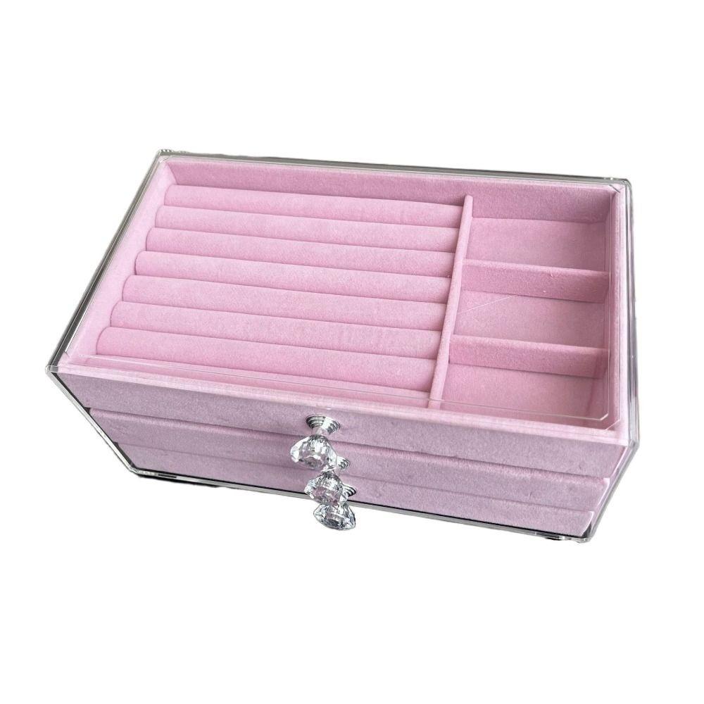 Transparent Jewelry Storage Box Dust-proof Earrings Jewelry Box Three Drawer Jewelry Box  Storage