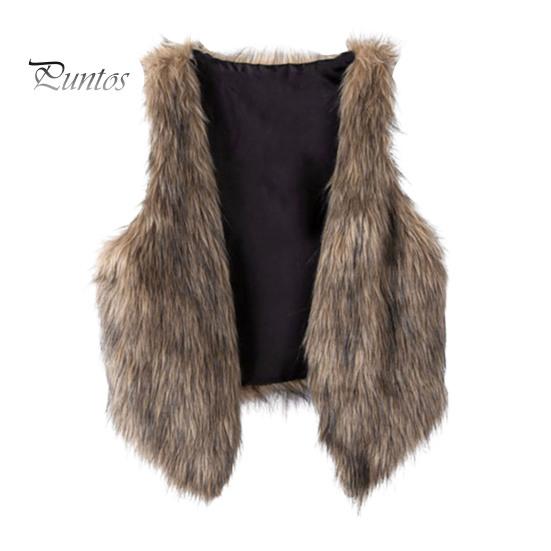Ladies Vest Fall Winter Faux Leather Fur Fluffy Sleeveless Cardigan Lady Outerwear V Neck Thick Open Stitch Casual Short Waistcoat