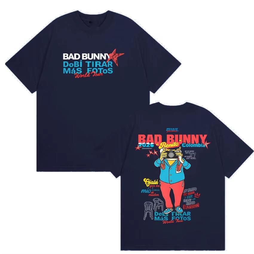 Bad Bunny Debi Tirar Mas Fotos 2026 World Tour Graphic T-Shirt, Unisex Vintage Crew Neck Loose Cotton Y2K Top T-shirt