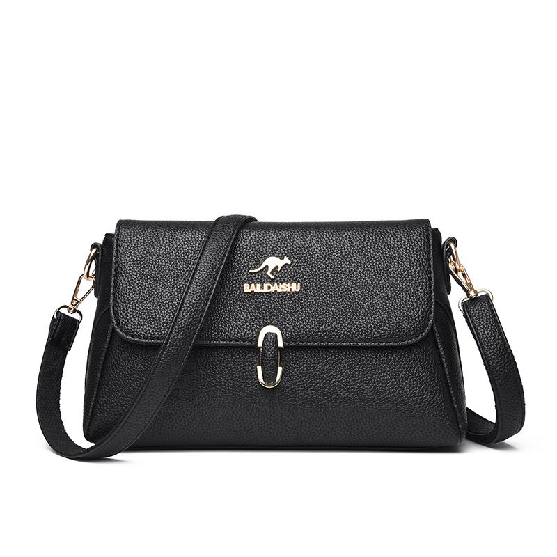 

Women s Shoulder Bag Leather Versatile Double Layer Large Capacity Simplicity Retro High Quality Luxury Female s Crossbody Bags чёрный