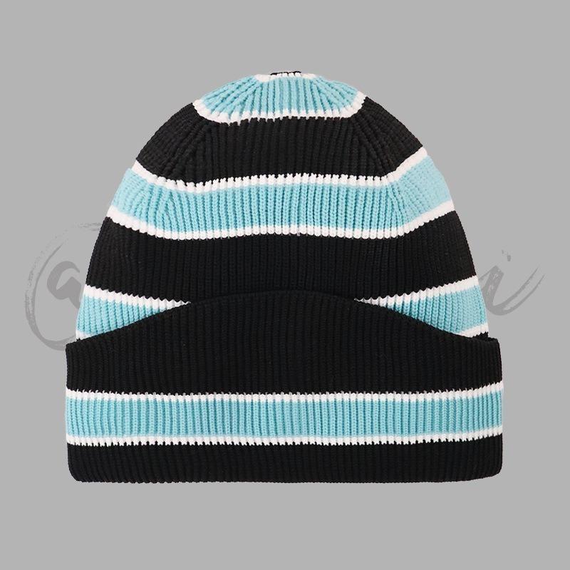Autumn and Winter Patchwork Striped Keep Warm Knitted Hat Men Women Fashion Color Block Versatile Irregular Knitted Mao Line Hat