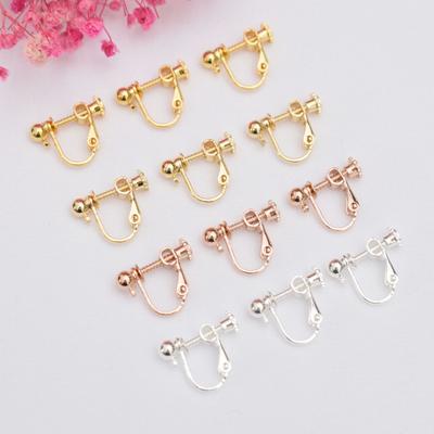 10 Stück 18 Karat Gold umwickelte Spiral-Ohrclips mit hängenden Kugeln, keine Ohrlöcher, schmerzstillendes Ohrring-Zubehör, DIY-Ohrclip-Konverter