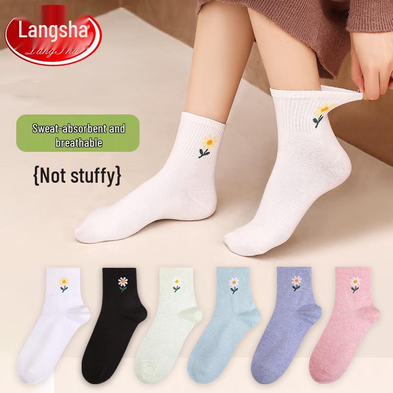 Langsha Women s Cotton Mid-Calf Socks One Size