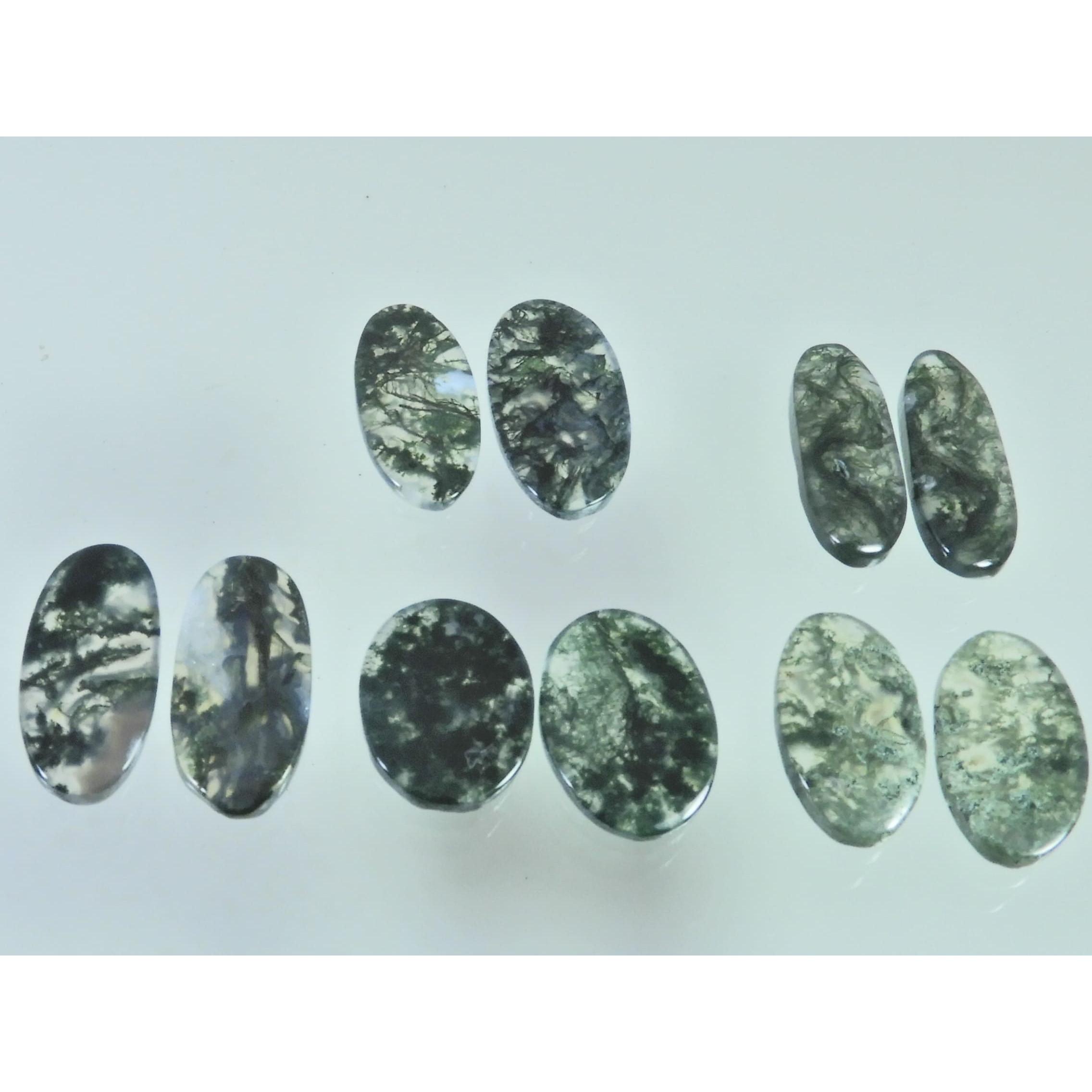 122Cts. Natural Moss Agate Matched Pair Oval Cabochon Gemstone 05 Pair Lot C-2298
