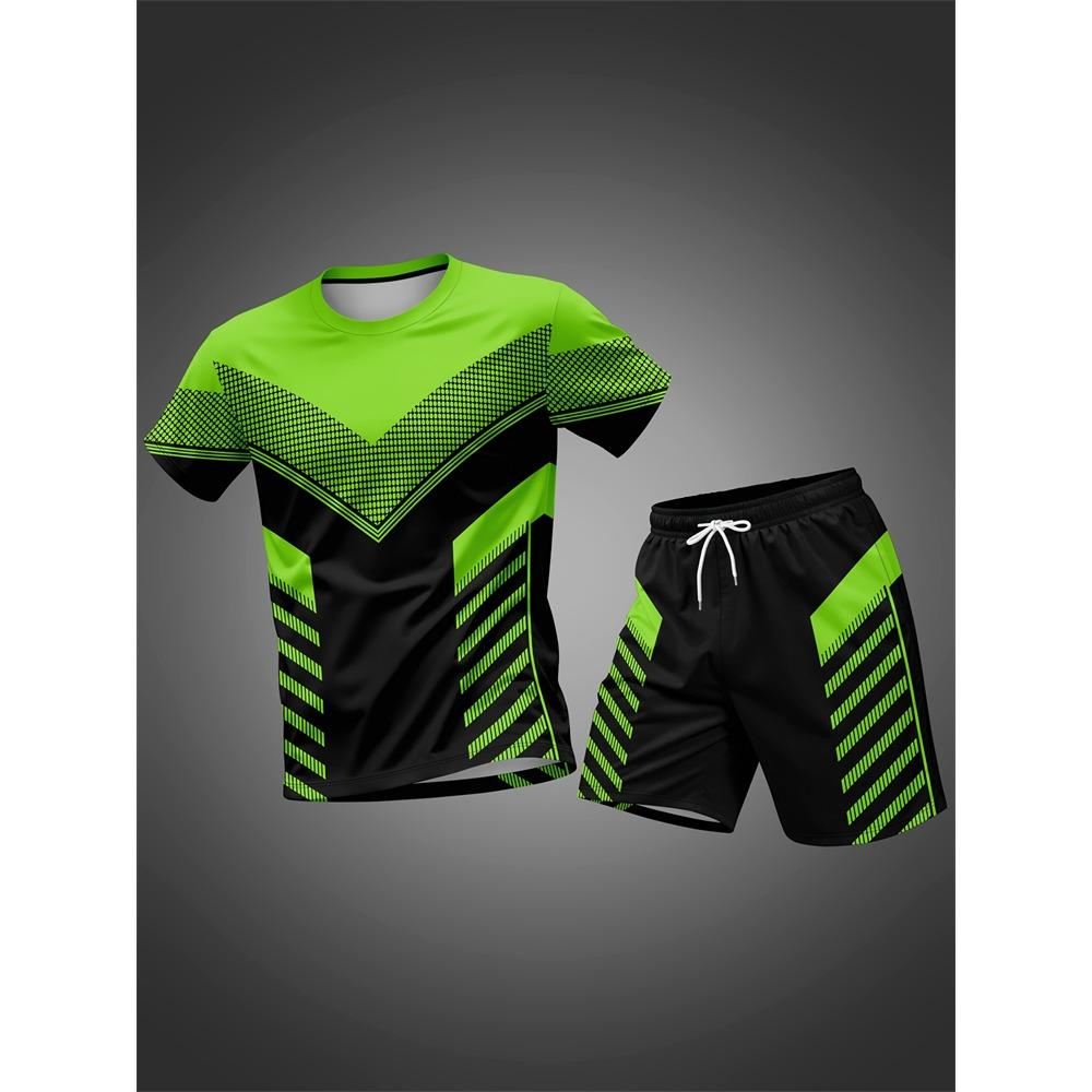 Plus Size Men's Quick-Dry Short-Sleeve T-Shirt and Shorts Set Men's Breathable Athletic Set Fitness T-Shirt and Shorts Set