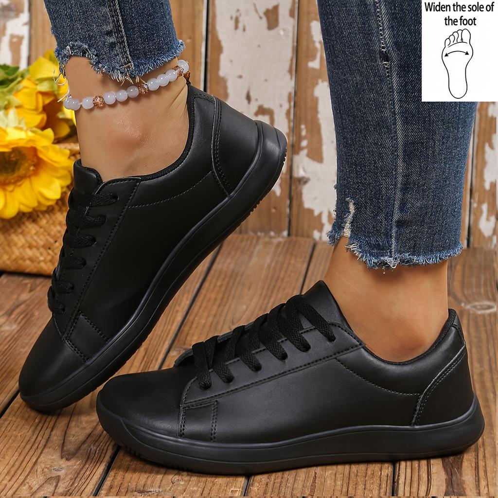 Women's Wide-Fit Sneakers - White Faux Cover Low-Top Lace-Up Shoes with Comfortable EVA Sole, Breathable Fabric Lining for All-Day Support