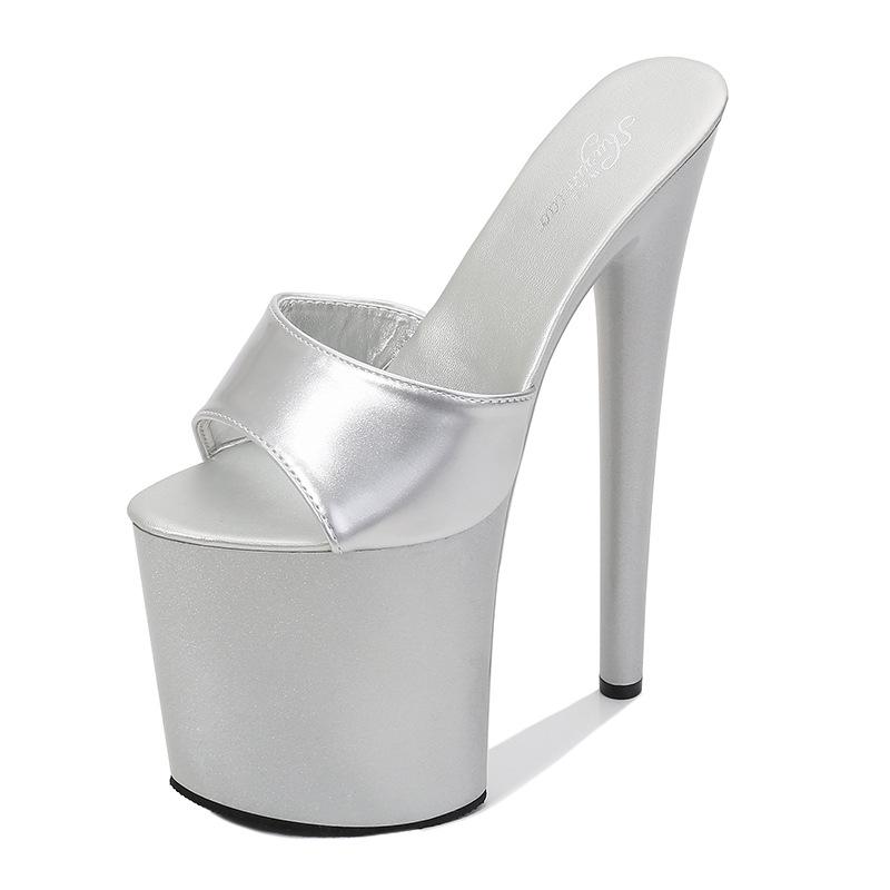 Women's Summer 20cm Super High Stiletto Heels - Patent Leather Sexy Waterproof Platform Slippers