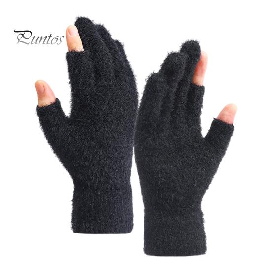 

Зимние перчатки, термостойкие плюшевые перчатки, вязаные перчатки из искусственного меха норки с полупальцами для осени, зимы, дома и отдыха на природе чёрный