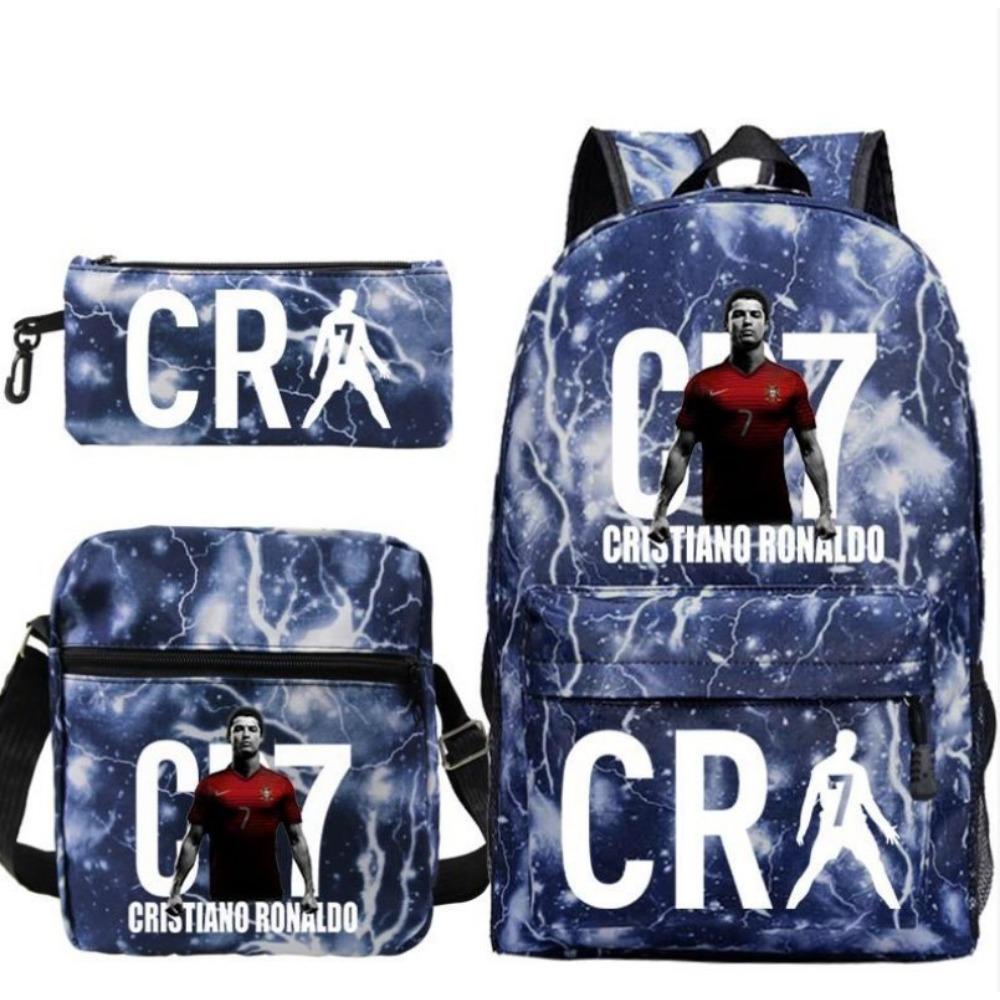 CR7C Luo Backpack Sports Peripheral Printed Backpack Children's Student School Bag Shoulder Bag Pencil Bag Three-piece Set