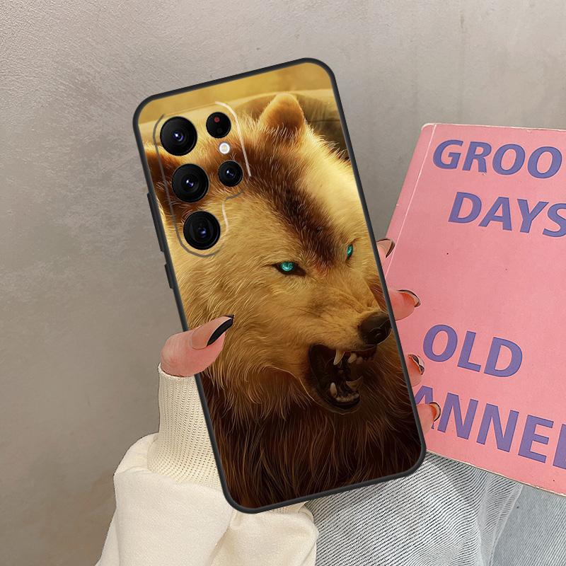 Angry Wolf Case For Samsung Galaxy S25 Ultra S20 S21 S22 S23 S24 Ultra S9 S10 Plus S25 FE Cover Coque