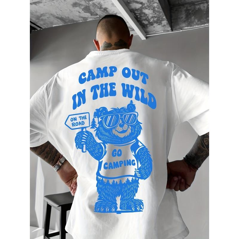 

European sizes Funny Tshirts Men S Clothes PLUS SIZE Cool And Cartoon Fashion Glasses Bear Letter Print T-Shirt - A Must-Have Top S белый