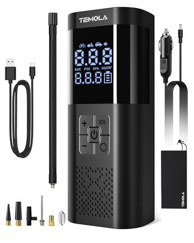 

Электрический насос для велосипеда TEMOLA, Беспроводной, Максимальное давление 150 PSI, Автоматическое отключение, Многофункциональный электрический насос, Порт вывода Type-C для быстрой зарядки