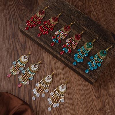 Orecchini con Nappine in Cristallo Boemo - Lunghi Pendenti in Stile Etnico Vintage per Donna