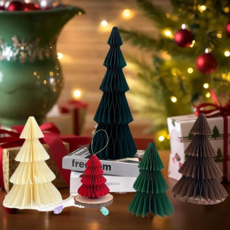 Folding Paper Large Christmas Tree Ornament; 3D Honeycomb Ball Xmas Decoration for Desktop & Hanging Navidad Decor